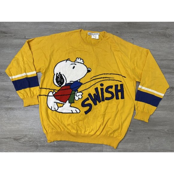 Rare CASTELBAJAC Peanuts Snoopy Yellow Sweater size 54 US Sz L 100% Cotton - Picture 1 of 7